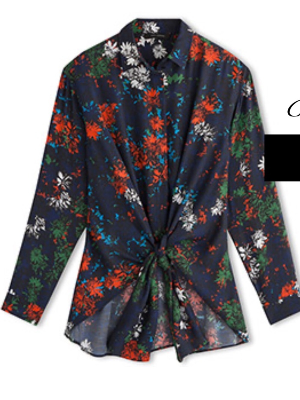 CEDRIC CHARLIER Silk Floral Button Down Tie Front Blouse